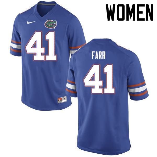 NCAA Florida Gators Ryan Farr Women's #41 Nike Blue Stitched Authentic College Football Jersey JAP3664XV